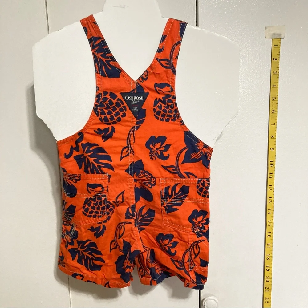 OSHKOSH Bgosh Hawaiian Overall Shorts Orange Navy Blue Floral Unisex 18 Months